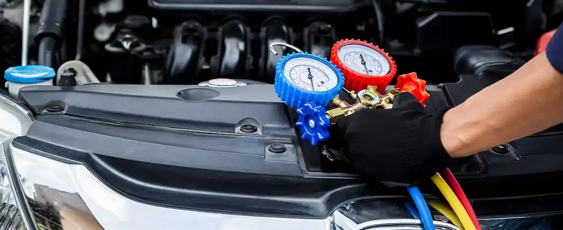 the interior of a car with a steering wheel